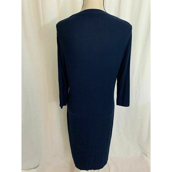 Three Dots Womens Solid Navy Blue Ribbed Long Sleeve Midi Dress Small - Picture 5 of 7